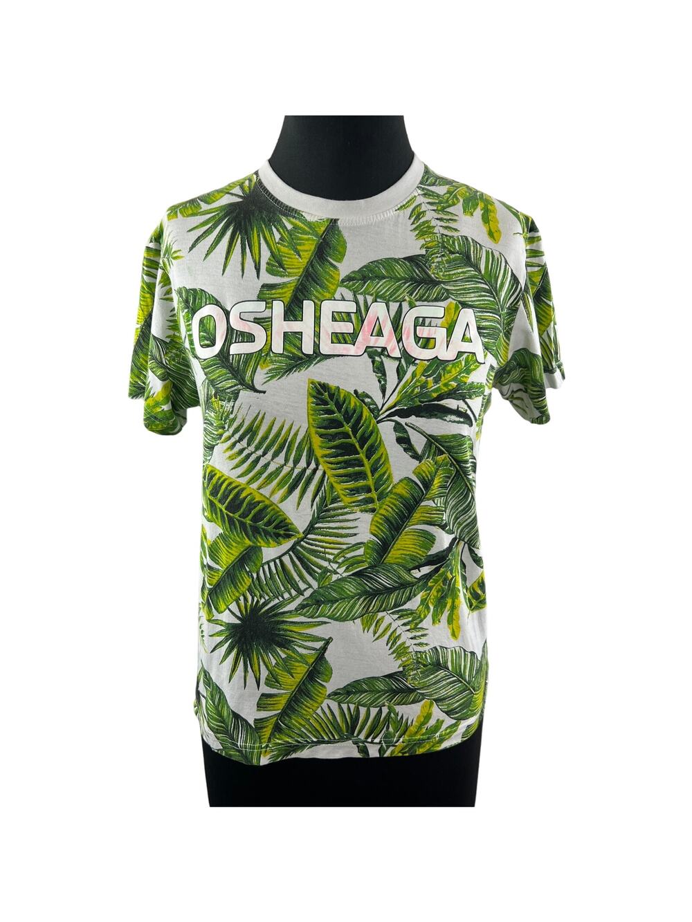 Osheaga White Green Top FESTIVAL Tropical Leaf Graphic Crew Neck Classic Size XS
